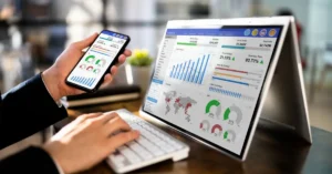 O que é Power BI - Dashboard interativo profissional com gráficos de análise de dados e visualizações em tela de computador