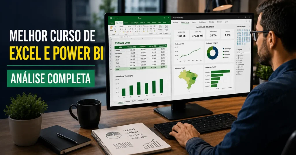 melhor curso de excel e power bi 2026 - análise completa do combo com 75 aulas, dashboards e critérios de avaliação para o mercado de dados